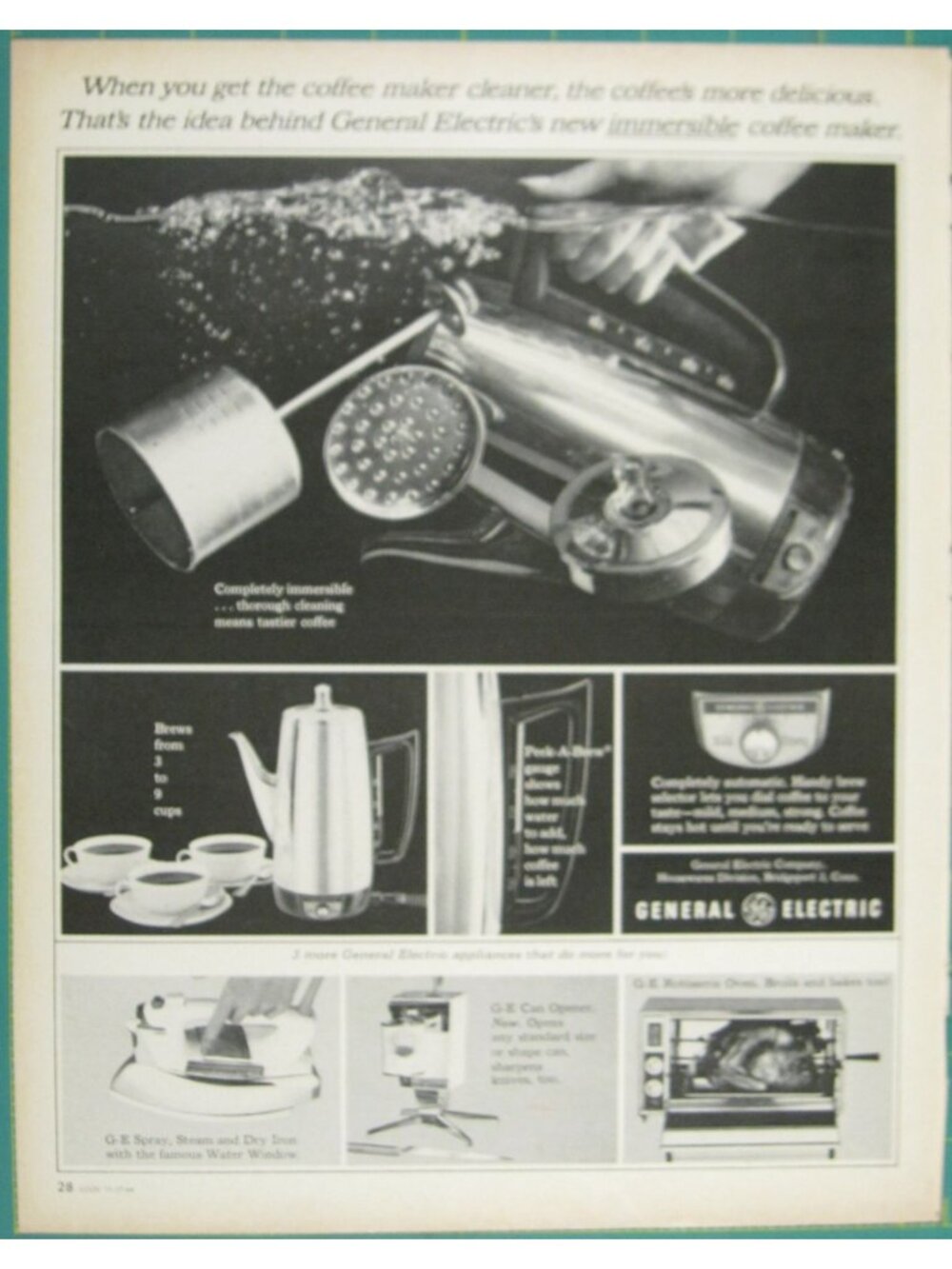 Print Ad General Electric Immersible Coffee Maker 1960s Original Vintage Adverti